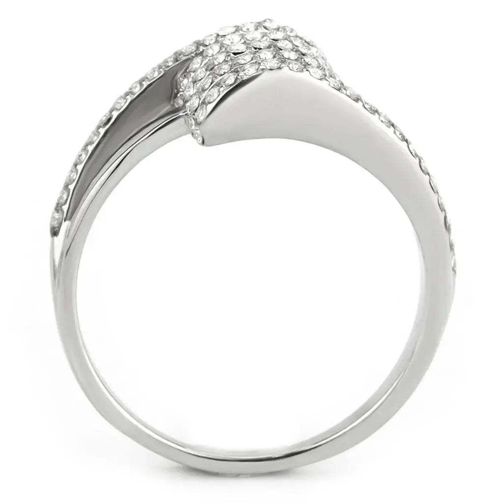DA342 - No Plating Stainless Steel Ring with AAA Grade CZ in Clear - Alamode - Flyclothing LLC