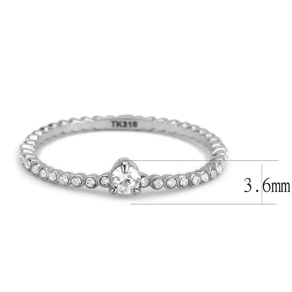 DA343 - No Plating Stainless Steel Ring with AAA Grade CZ in Clear - Alamode - Flyclothing LLC