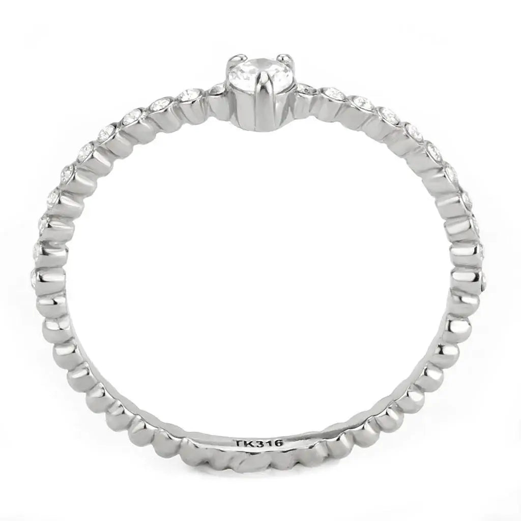 DA343 - No Plating Stainless Steel Ring with AAA Grade CZ in Clear - Alamode - Flyclothing LLC