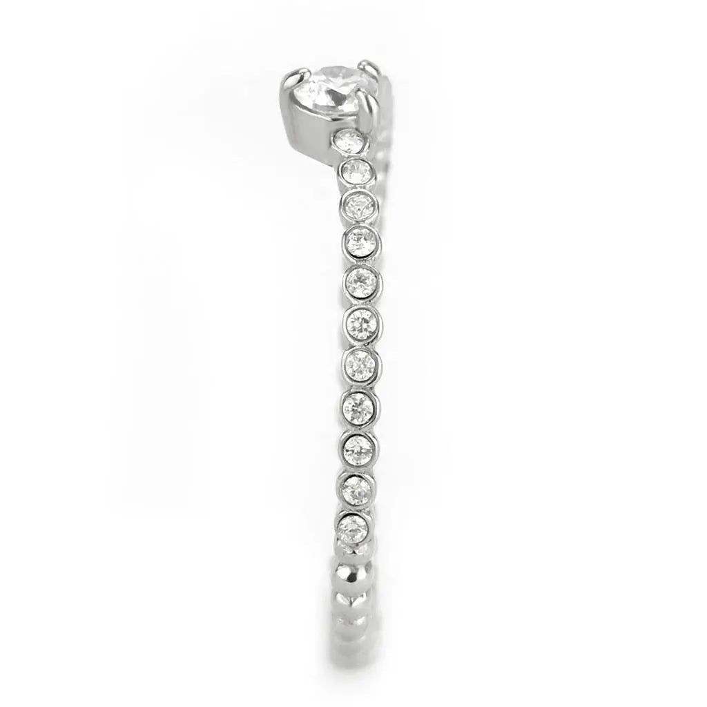 DA343 - No Plating Stainless Steel Ring with AAA Grade CZ in Clear - Alamode - Flyclothing LLC
