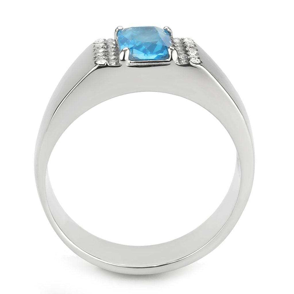 DA344 - No Plating Stainless Steel Ring with Synthetic Synthetic Glass in Sea Blue - Alamode - Flyclothing LLC