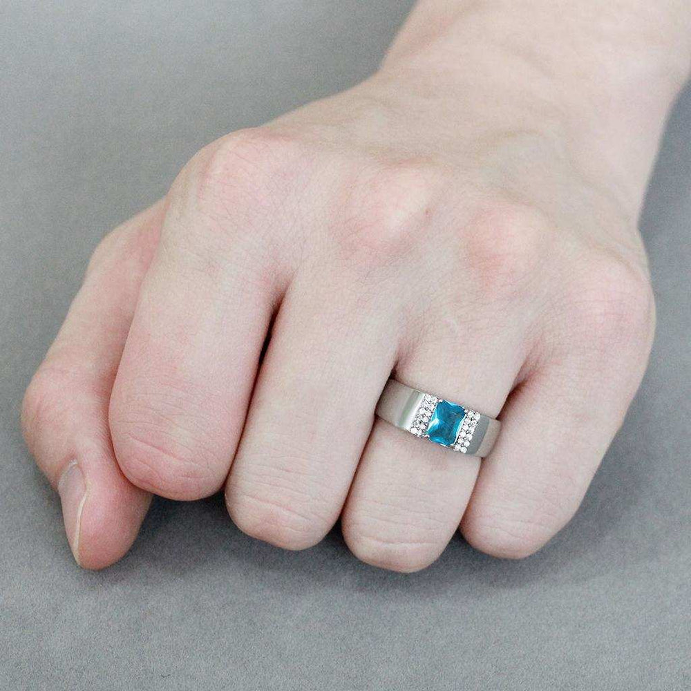 DA344 - No Plating Stainless Steel Ring with Synthetic Synthetic Glass in Sea Blue - Alamode - Flyclothing LLC