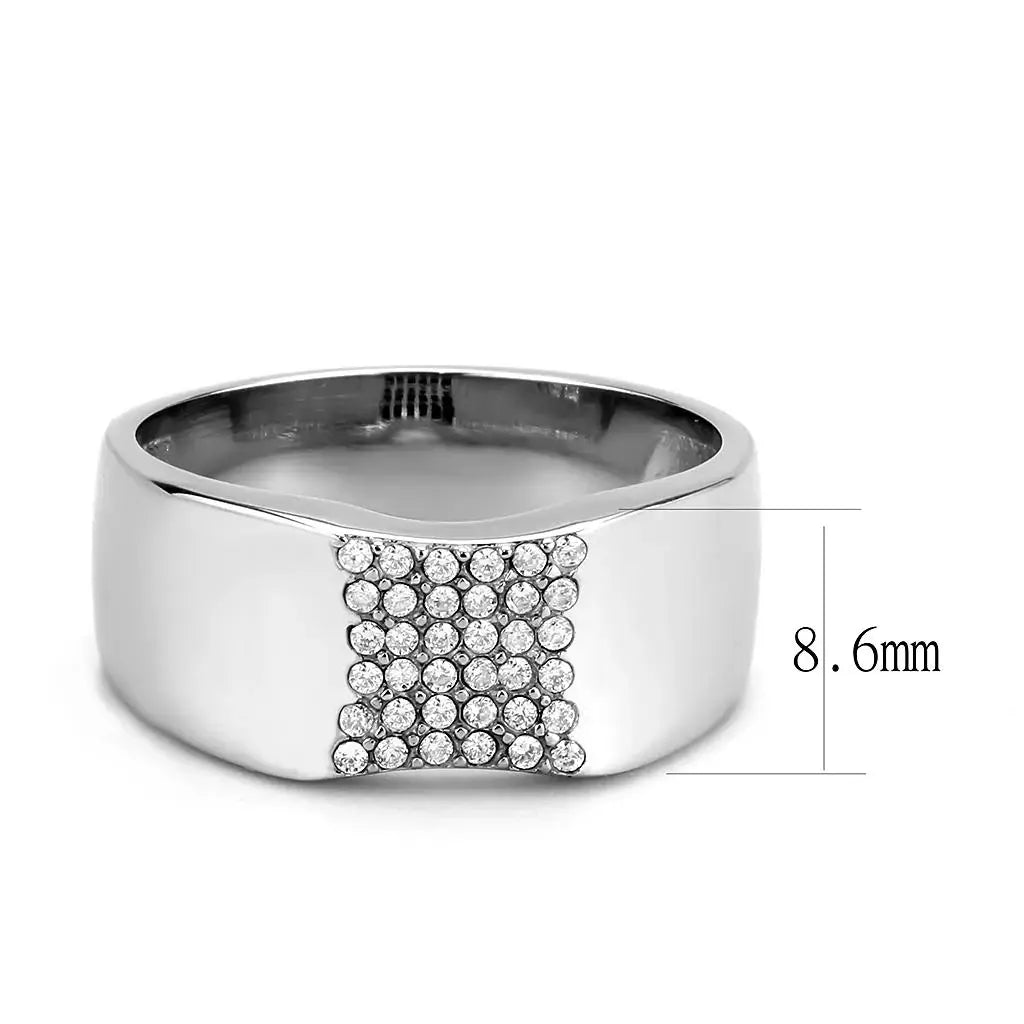 DA345 - No Plating Stainless Steel Ring with AAA Grade CZ in Clear - Alamode - Flyclothing LLC