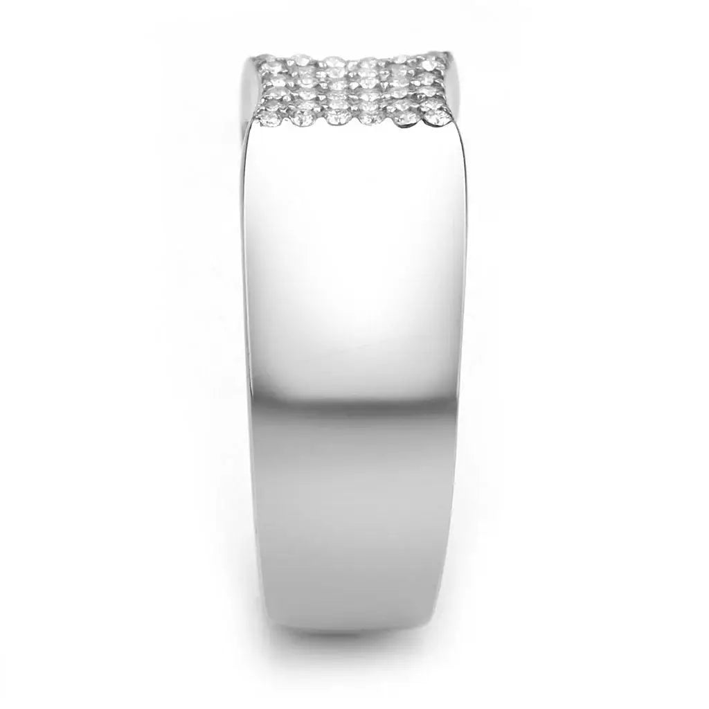 DA345 - No Plating Stainless Steel Ring with AAA Grade CZ in Clear - Alamode - Flyclothing LLC