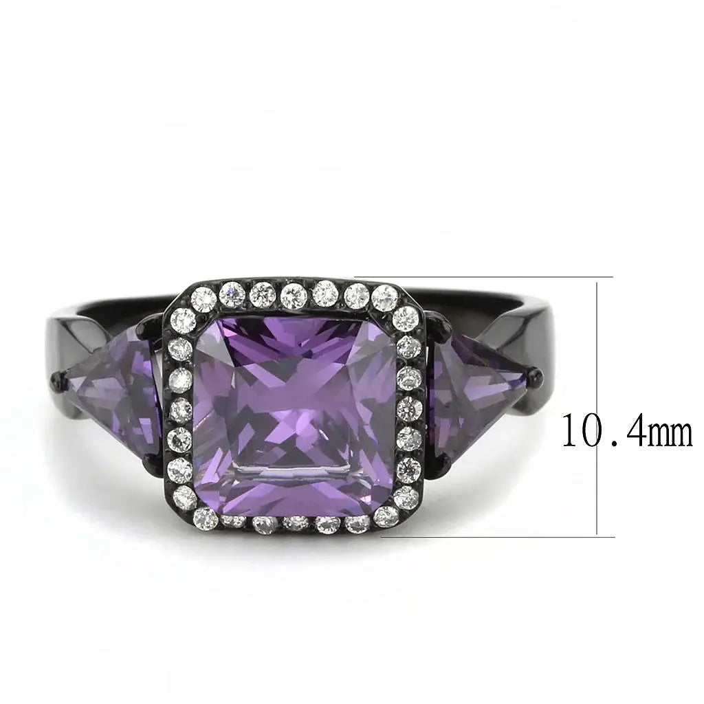 DA346 - IP Black(Ion Plating) Stainless Steel Ring with AAA Grade CZ in Amethyst - Alamode - Flyclothing LLC