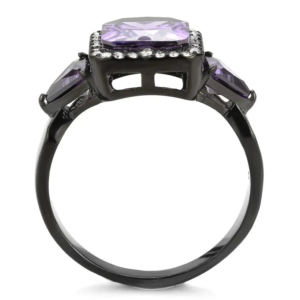 DA346 - IP Black(Ion Plating) Stainless Steel Ring with AAA Grade CZ in Amethyst - Alamode - Flyclothing LLC