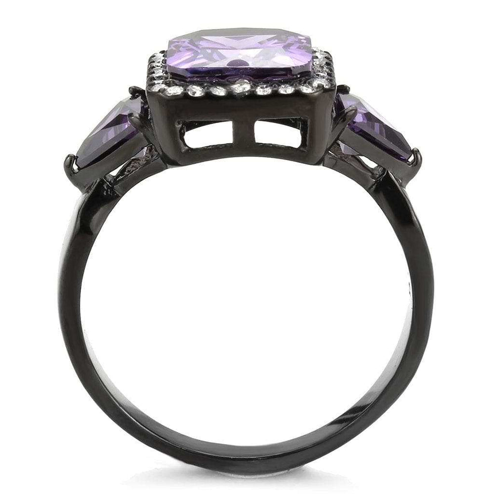 DA346 - IP Black(Ion Plating) Stainless Steel Ring with AAA Grade CZ in Amethyst - Alamode - Flyclothing LLC