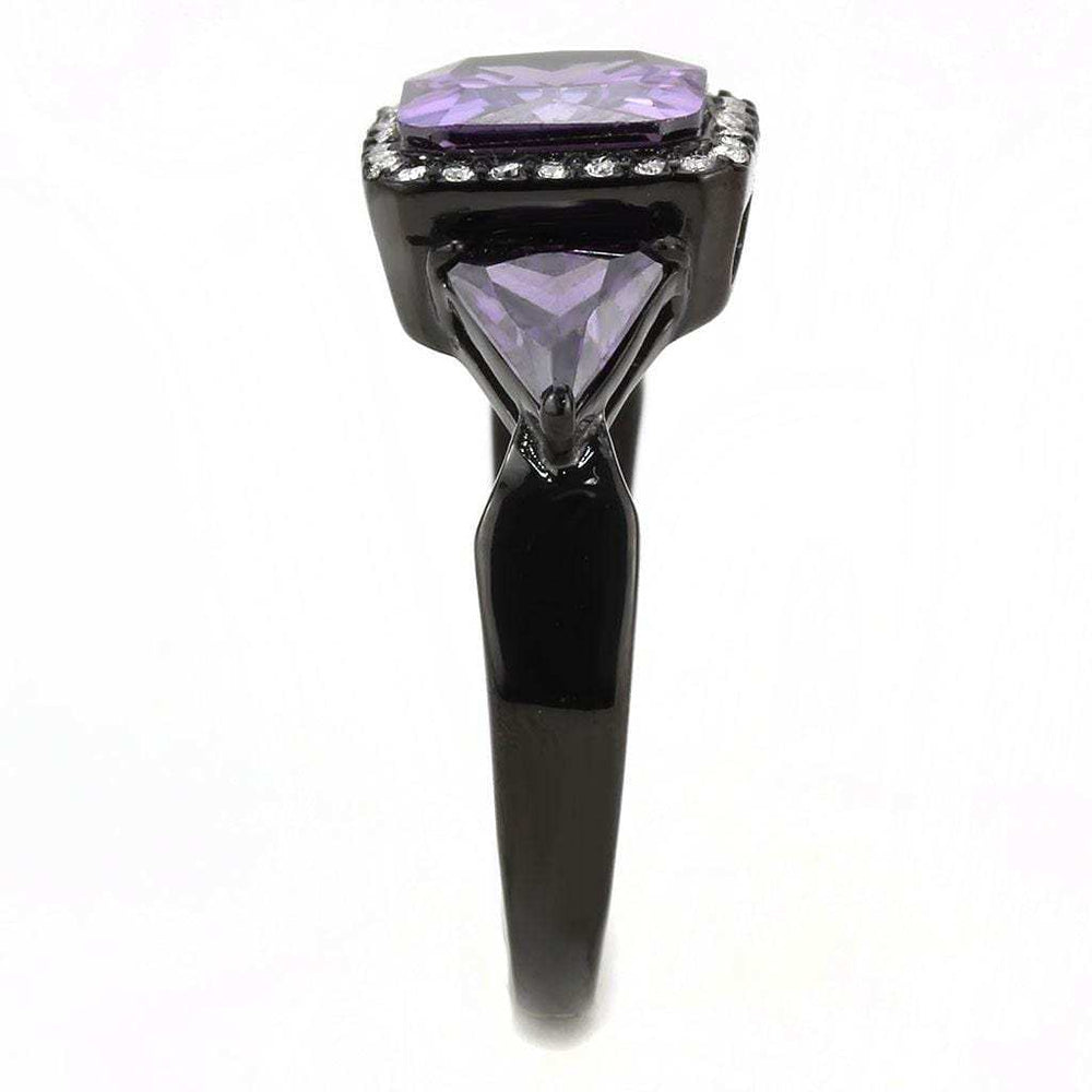 DA346 - IP Black(Ion Plating) Stainless Steel Ring with AAA Grade CZ in Amethyst - Alamode - Flyclothing LLC