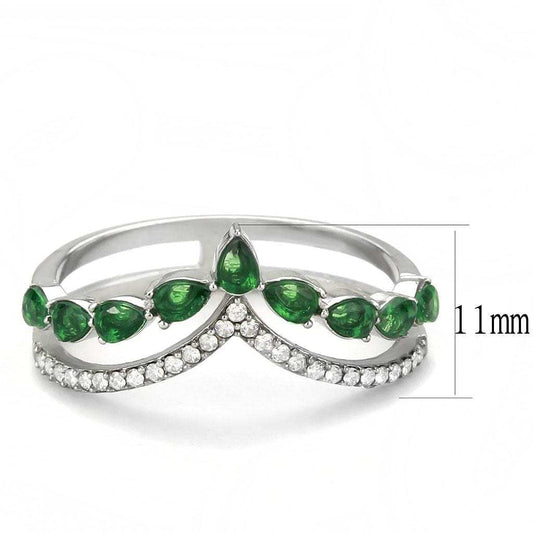 DA347 - High polished (no plating) Stainless Steel Ring with Synthetic Synthetic Glass in Emerald - Alamode - Flyclothing LLC