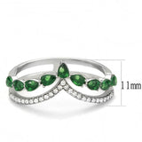 DA347 - High polished (no plating) Stainless Steel Ring with Synthetic Synthetic Glass in Emerald - Alamode
