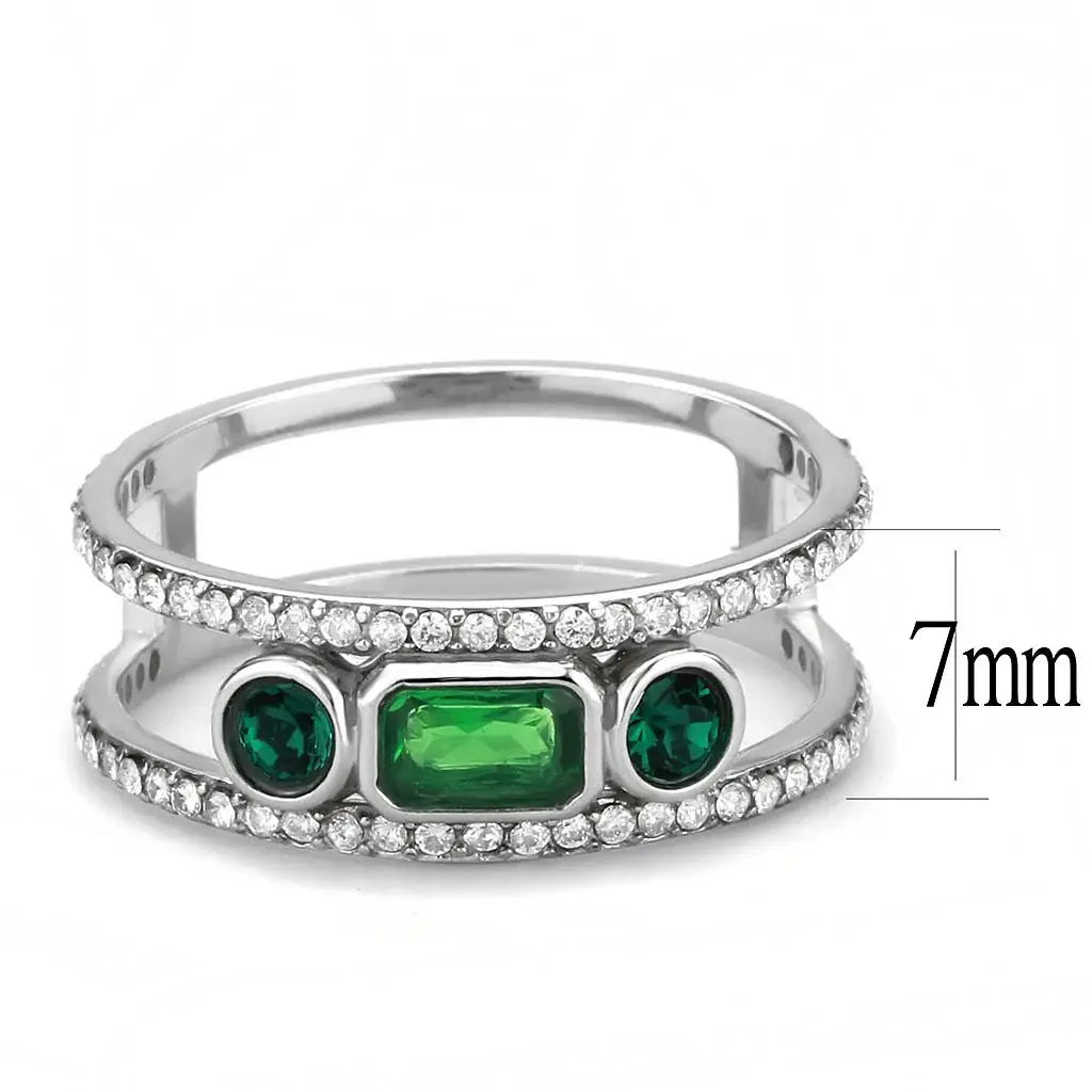 DA348 - High polished (no plating) Stainless Steel Ring with Synthetic Synthetic Glass in Emerald - Alamode - Flyclothing LLC