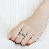 DA348 - High polished (no plating) Stainless Steel Ring with Synthetic Synthetic Glass in Emerald - Alamode - Flyclothing LLC