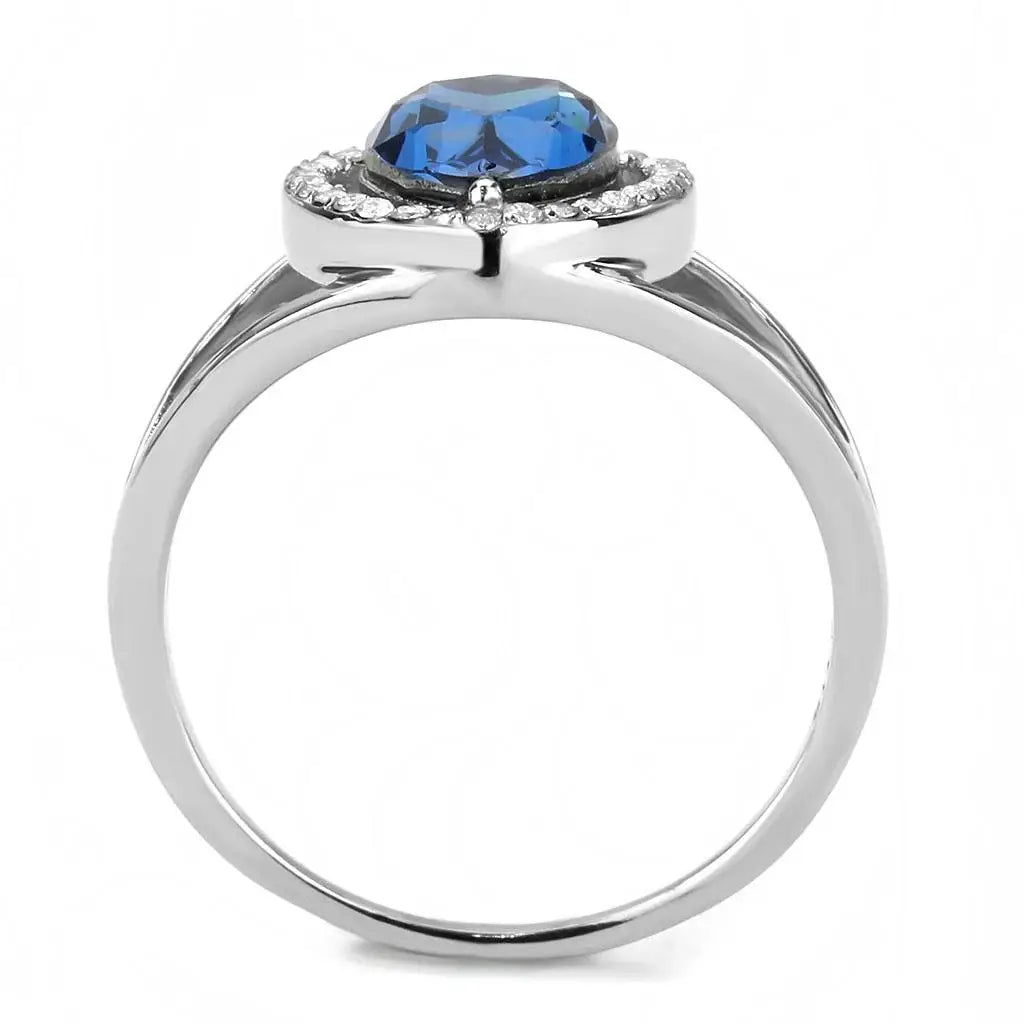 DA349 - High polished (no plating) Stainless Steel Ring with Top Grade Crystal in Montana - Alamode - Flyclothing LLC