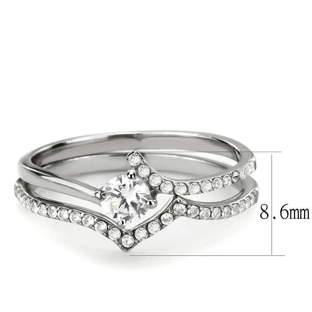 DA350 - High polished (no plating) Stainless Steel Ring with AAA Grade CZ in Clear - Alamode - Flyclothing LLC