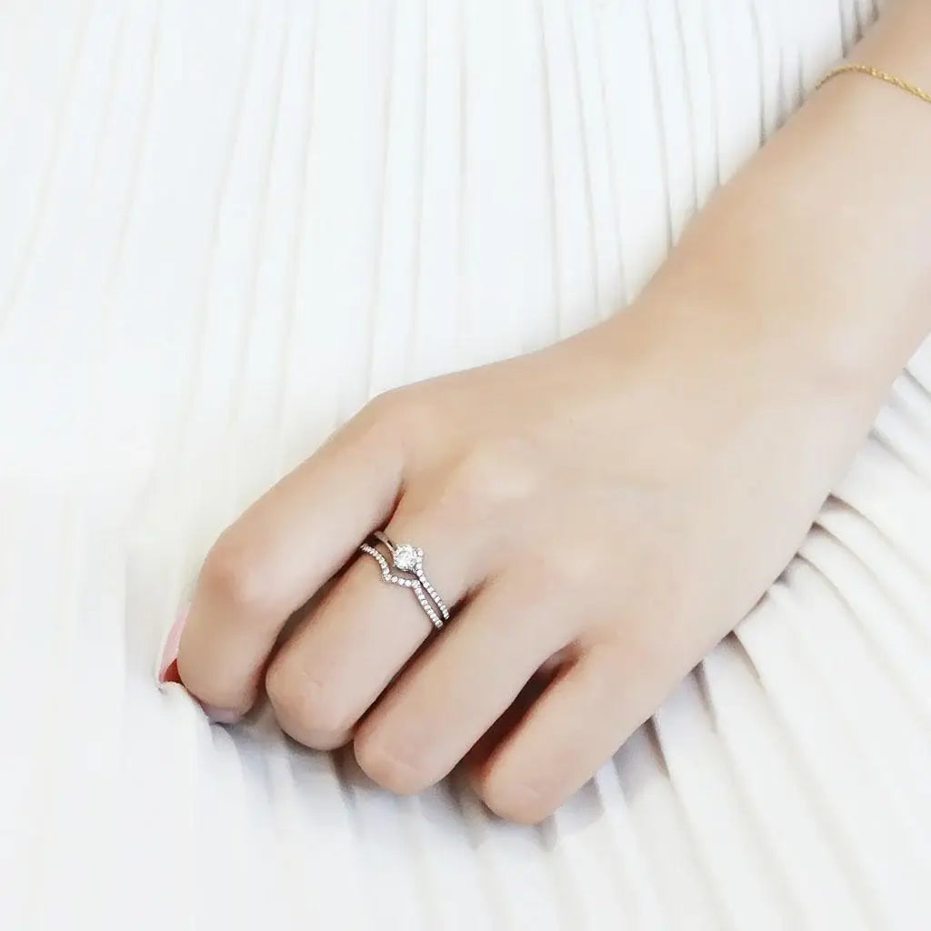 DA350 - High polished (no plating) Stainless Steel Ring with AAA Grade CZ in Clear - Alamode - Flyclothing LLC