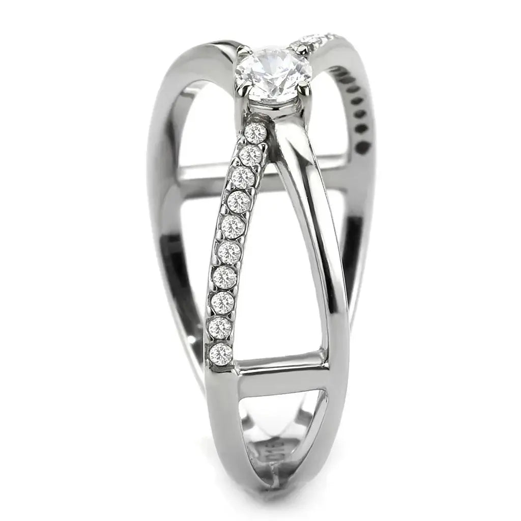 DA351 - High polished (no plating) Stainless Steel Ring with AAA Grade CZ in Clear - Alamode - Flyclothing LLC
