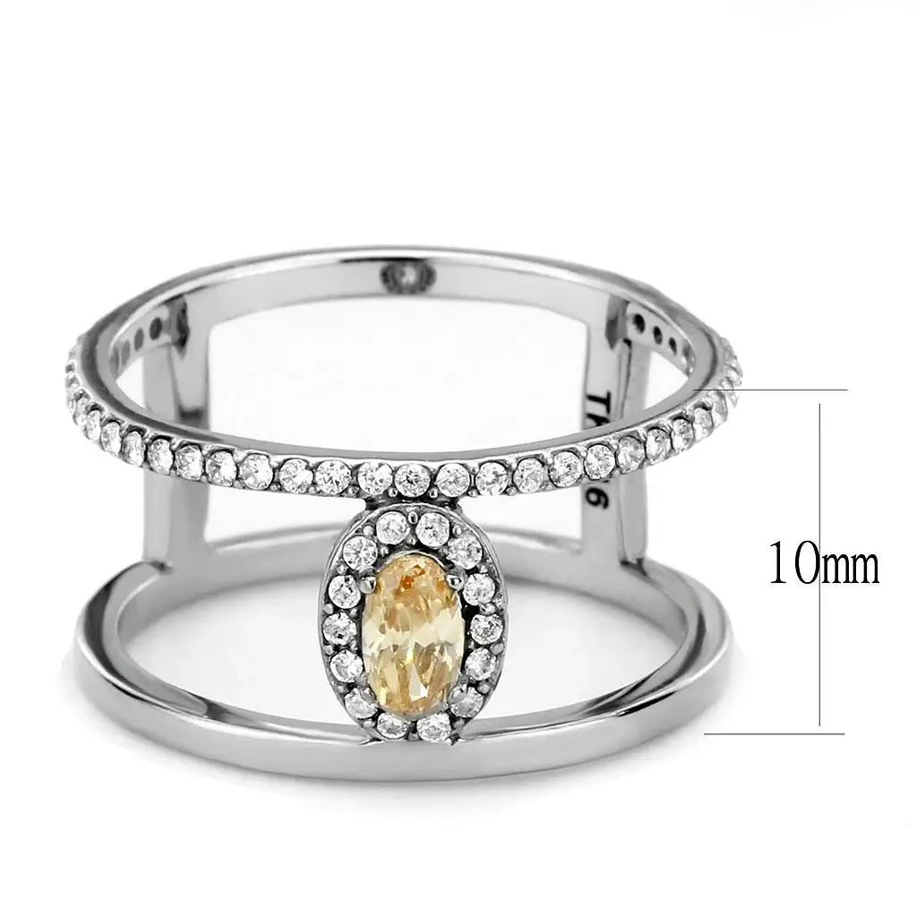 DA352 - High polished (no plating) Stainless Steel Ring with AAA Grade CZ in Champagne - Alamode - Flyclothing LLC