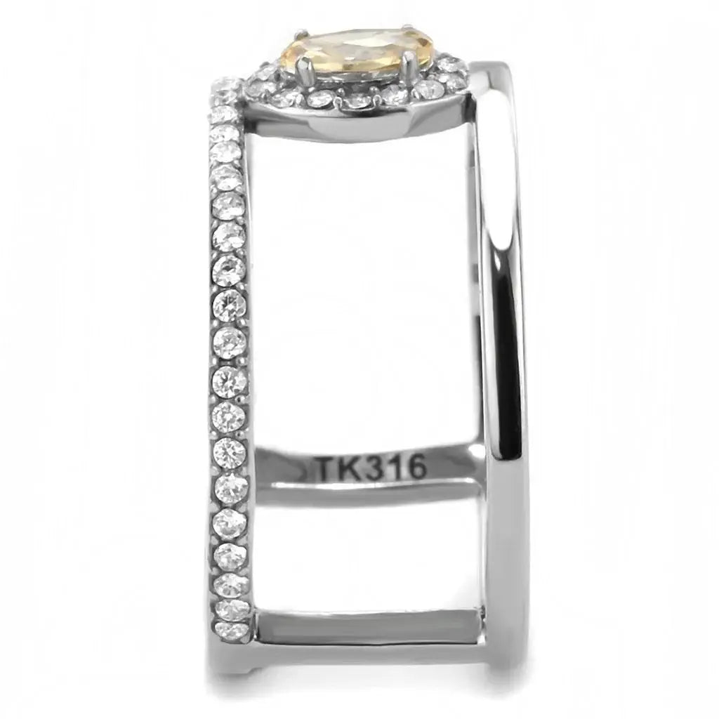 DA352 - High polished (no plating) Stainless Steel Ring with AAA Grade CZ in Champagne - Alamode - Flyclothing LLC
