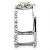 DA352 - High polished (no plating) Stainless Steel Ring with AAA Grade CZ  in Champagne - Alamode