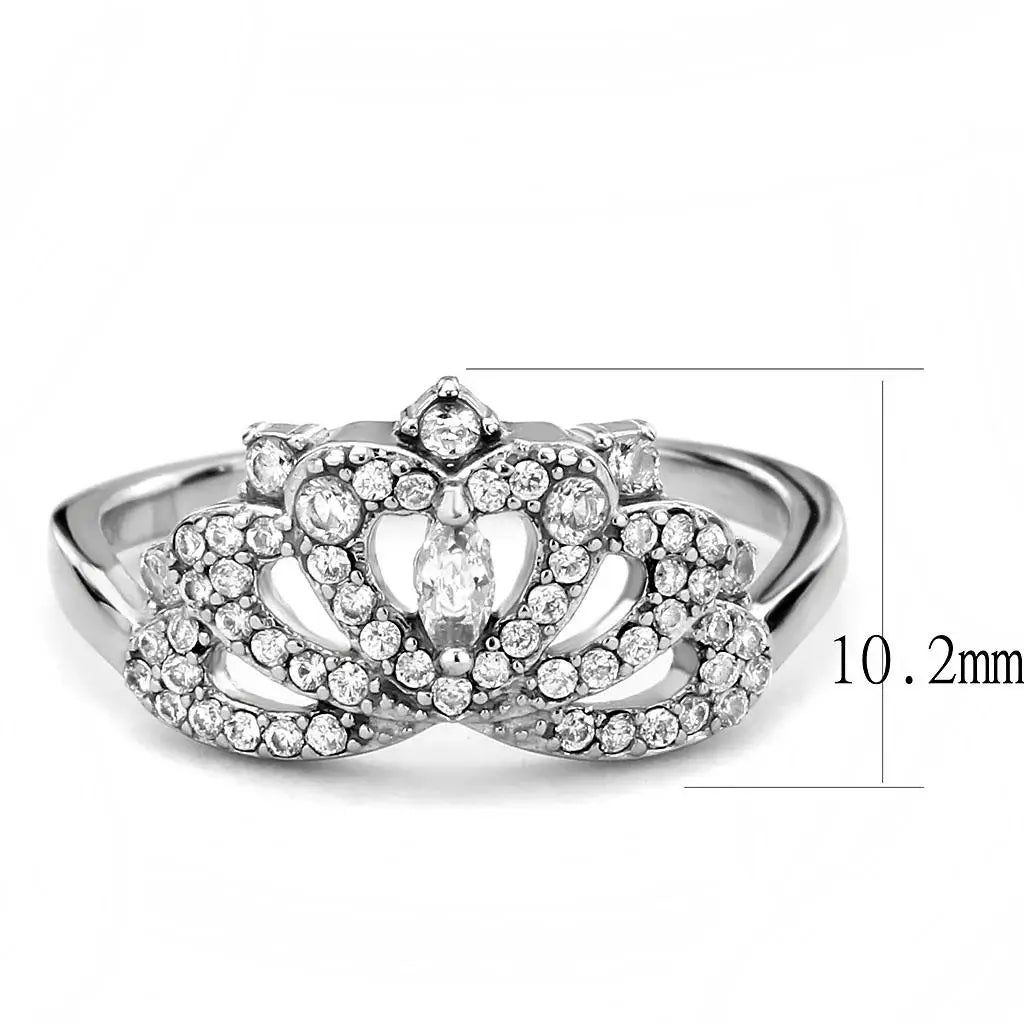DA354 - High polished (no plating) Stainless Steel Ring with AAA Grade CZ in Clear - Alamode - Flyclothing LLC