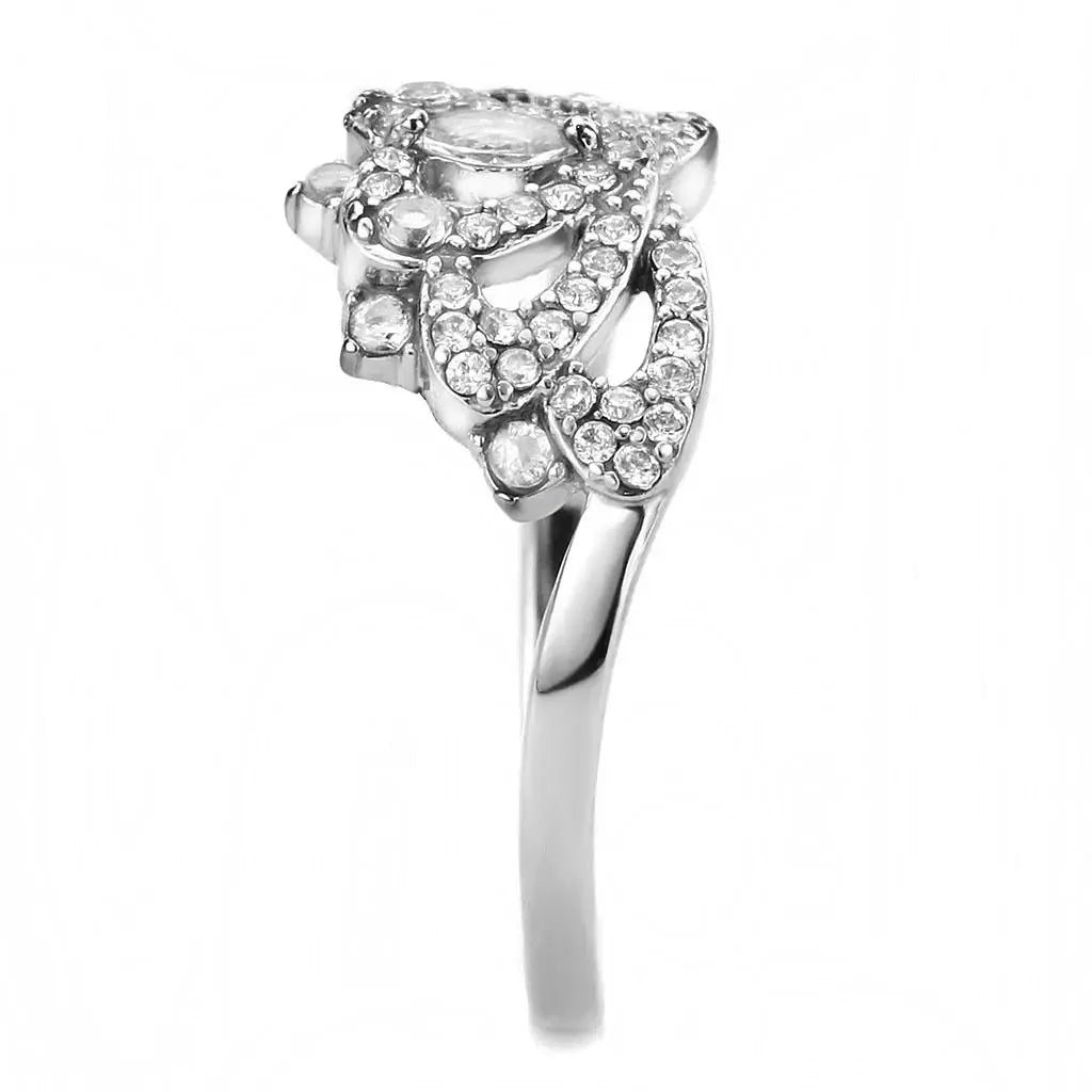 DA354 - High polished (no plating) Stainless Steel Ring with AAA Grade CZ in Clear - Alamode - Flyclothing LLC