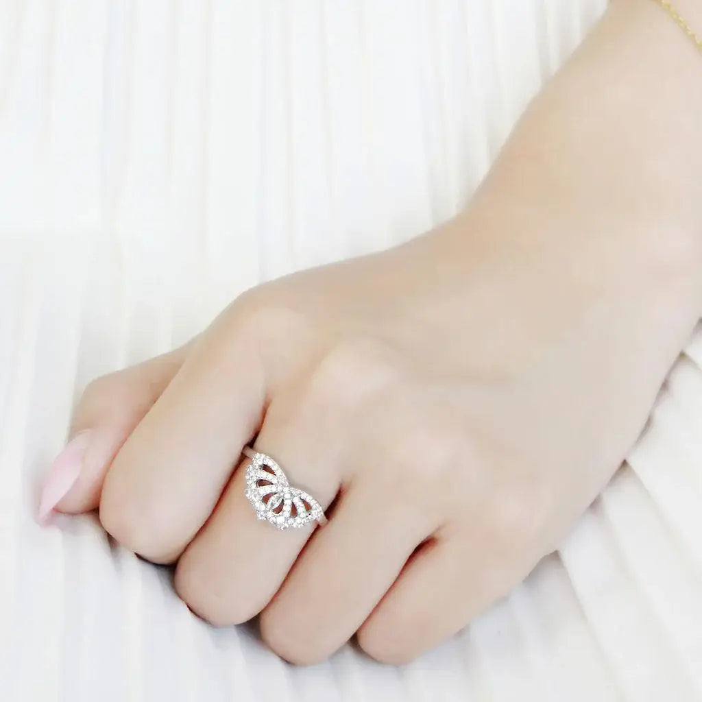 DA354 - High polished (no plating) Stainless Steel Ring with AAA Grade CZ in Clear - Alamode - Flyclothing LLC