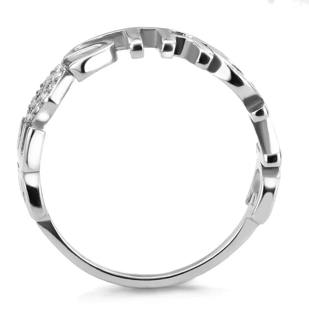 DA356 - High polished (no plating) Stainless Steel Ring with AAA Grade CZ in Clear - Alamode - Flyclothing LLC