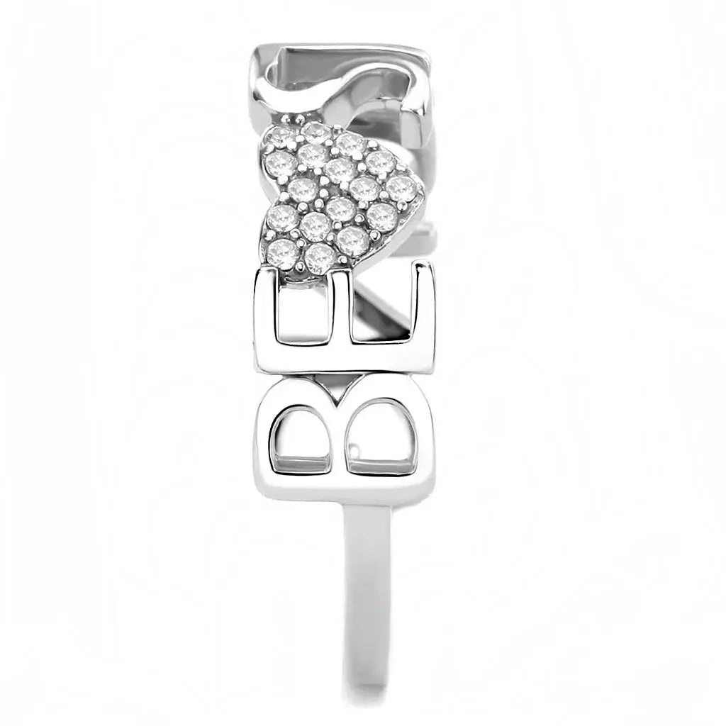 DA356 - High polished (no plating) Stainless Steel Ring with AAA Grade CZ in Clear - Alamode - Flyclothing LLC