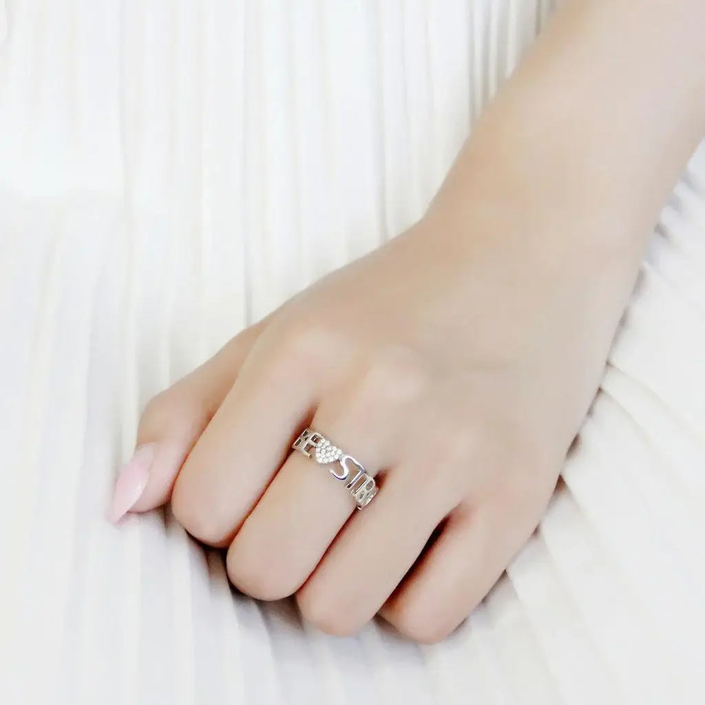 DA356 - High polished (no plating) Stainless Steel Ring with AAA Grade CZ in Clear - Alamode - Flyclothing LLC