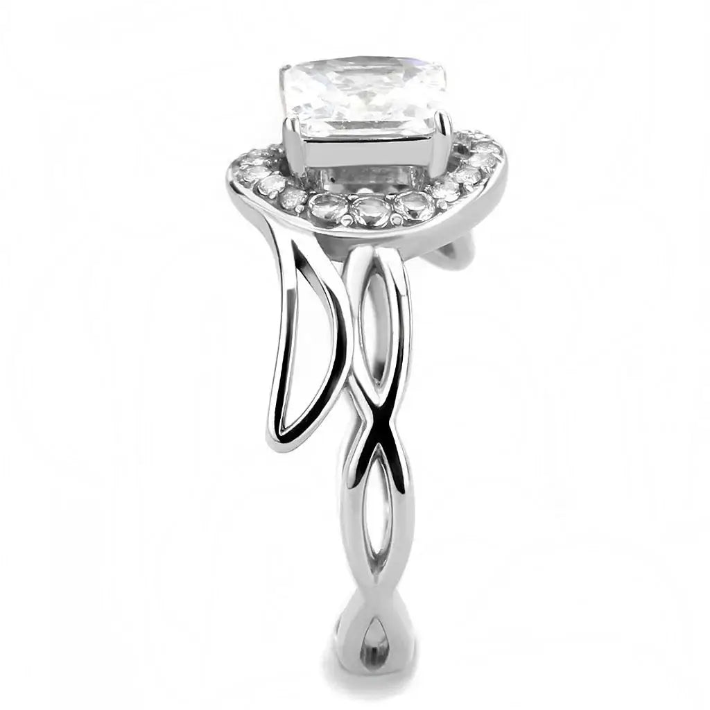 DA357 - High polished (no plating) Stainless Steel Ring with AAA Grade CZ in Clear - Alamode - Flyclothing LLC