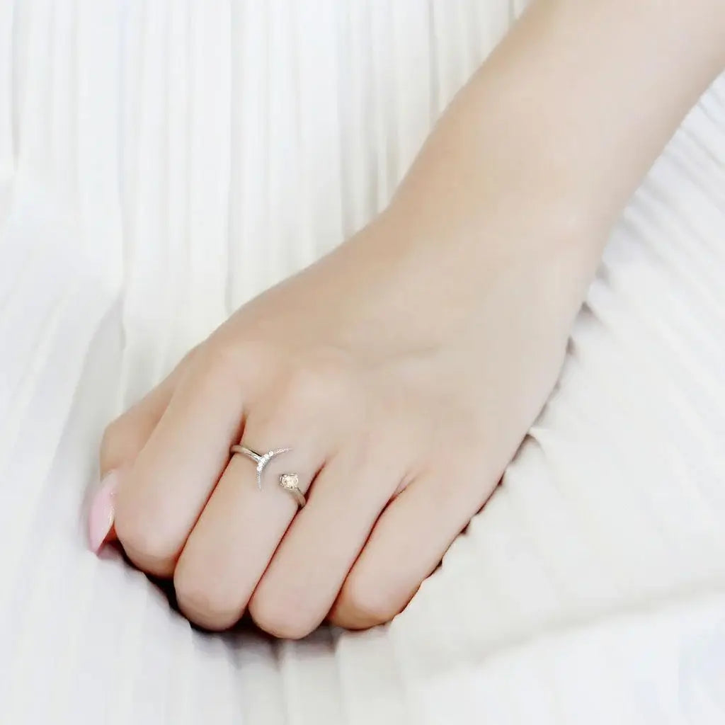 DA358 - High polished (no plating) Stainless Steel Ring with AAA Grade CZ in Champagne - Alamode - Flyclothing LLC