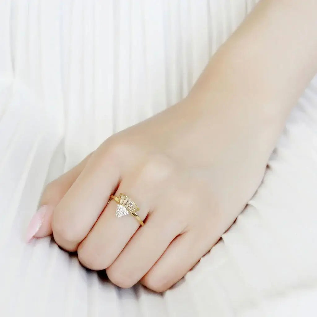 DA359 - IP Gold(Ion Plating) Stainless Steel Ring with AAA Grade CZ in Clear - Alamode - Flyclothing LLC