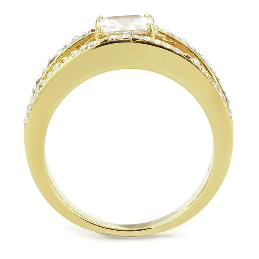 DA360 - IP Gold(Ion Plating) Stainless Steel Ring with AAA Grade CZ in Garnet - Alamode - Flyclothing LLC