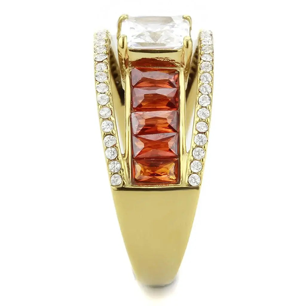 DA360 - IP Gold(Ion Plating) Stainless Steel Ring with AAA Grade CZ in Garnet - Alamode - Flyclothing LLC