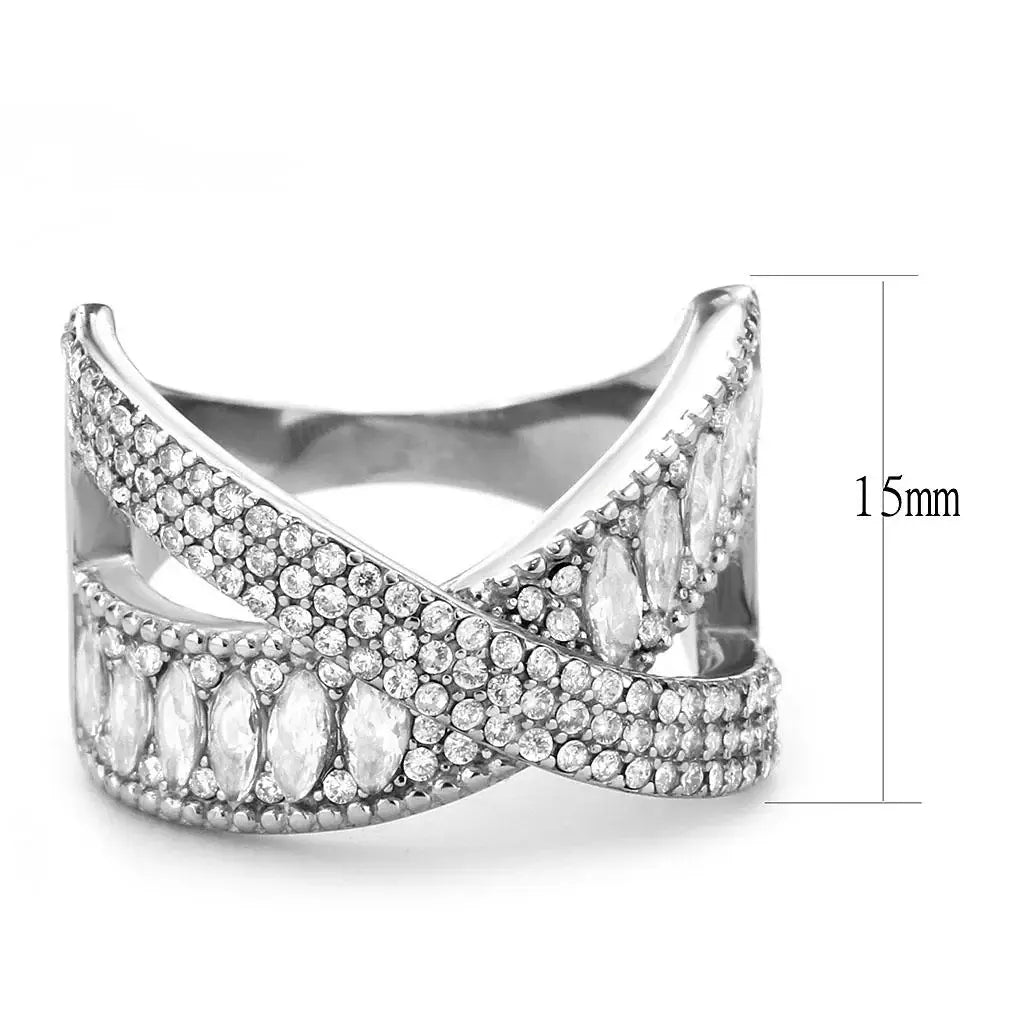 DA361 - High polished (no plating) Stainless Steel Ring with AAA Grade CZ in Clear - Alamode - Flyclothing LLC