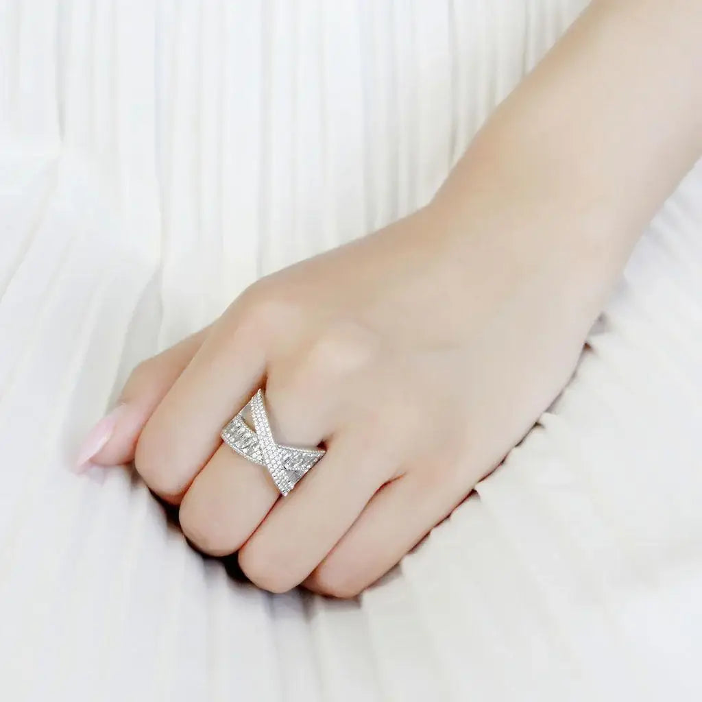 DA361 - High polished (no plating) Stainless Steel Ring with AAA Grade CZ in Clear - Alamode - Flyclothing LLC