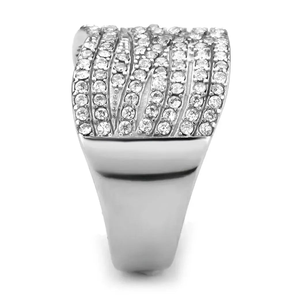 DA362 - High polished (no plating) Stainless Steel Ring with AAA Grade CZ in Clear - Alamode - Flyclothing LLC