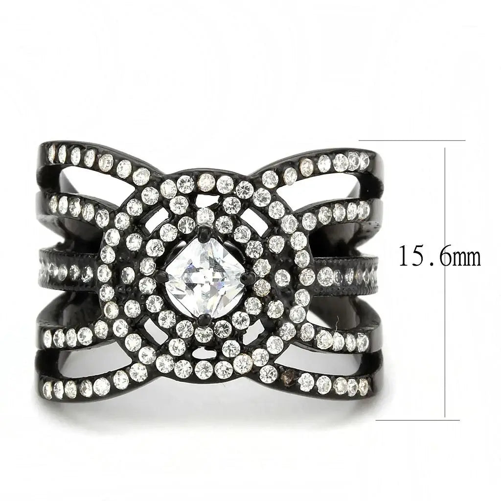 DA363 - IP Black(Ion Plating) Stainless Steel Ring with AAA Grade CZ in Clear - Alamode - Flyclothing LLC