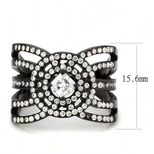 DA363 - IP Black(Ion Plating) Stainless Steel Ring with AAA Grade CZ in Clear - Alamode - Flyclothing LLC