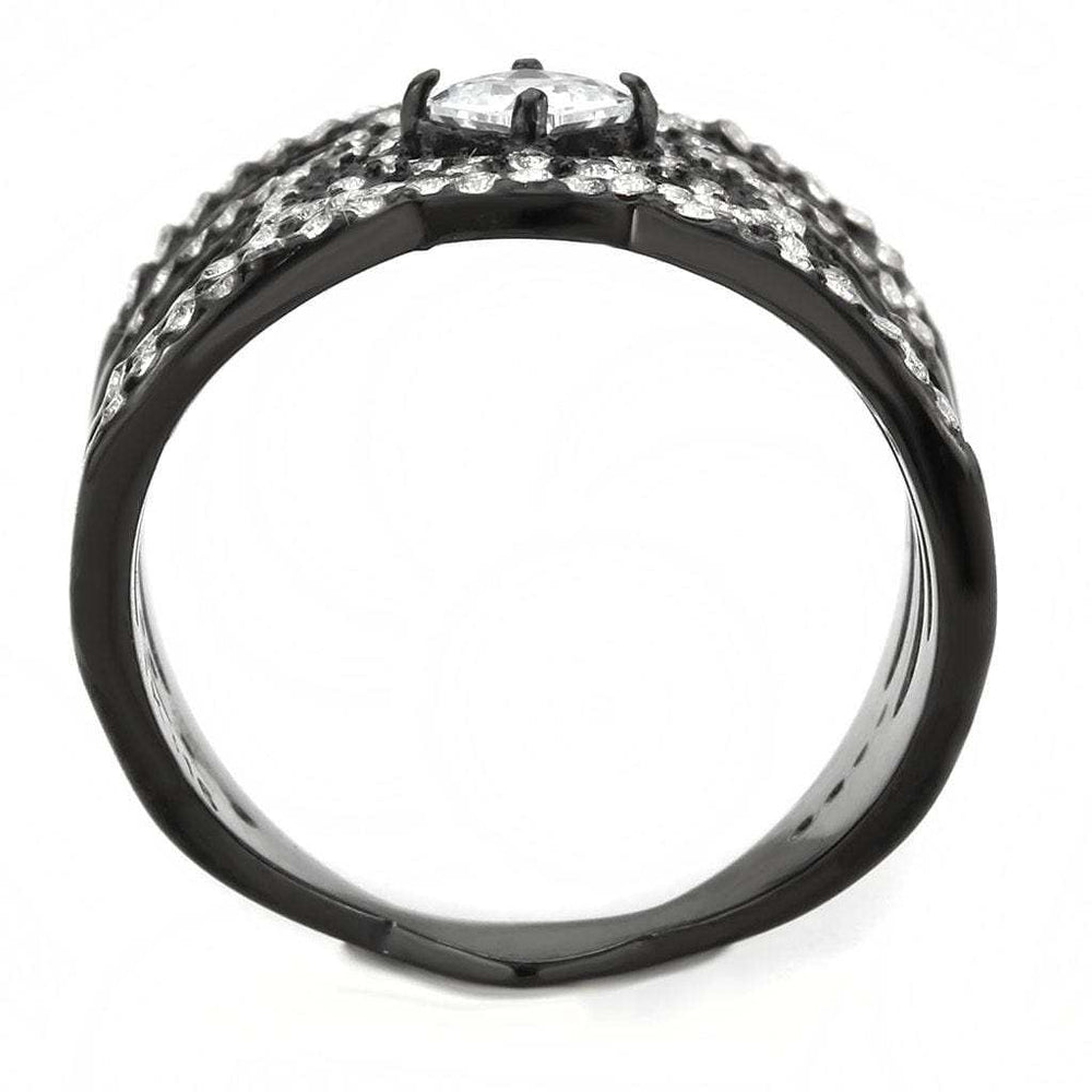 DA363 - IP Black(Ion Plating) Stainless Steel Ring with AAA Grade CZ in Clear - Alamode - Flyclothing LLC