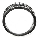 DA363 - IP Black(Ion Plating) Stainless Steel Ring with AAA Grade CZ  in Clear - Alamode