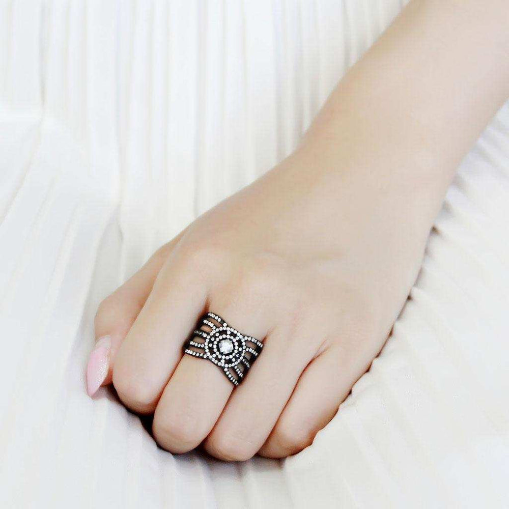 DA363 - IP Black(Ion Plating) Stainless Steel Ring with AAA Grade CZ in Clear - Alamode - Flyclothing LLC