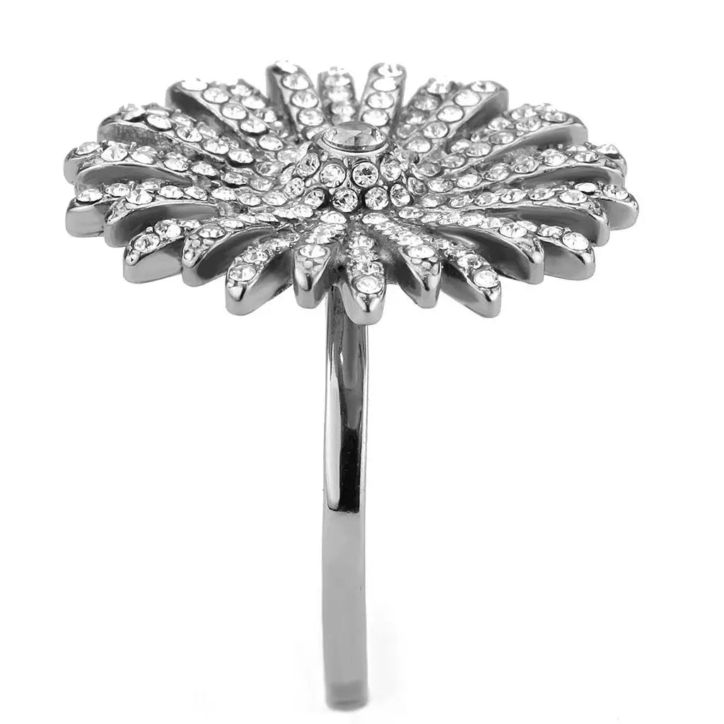DA364 - High polished (no plating) Stainless Steel Ring with AAA Grade CZ in Clear - Alamode - Flyclothing LLC
