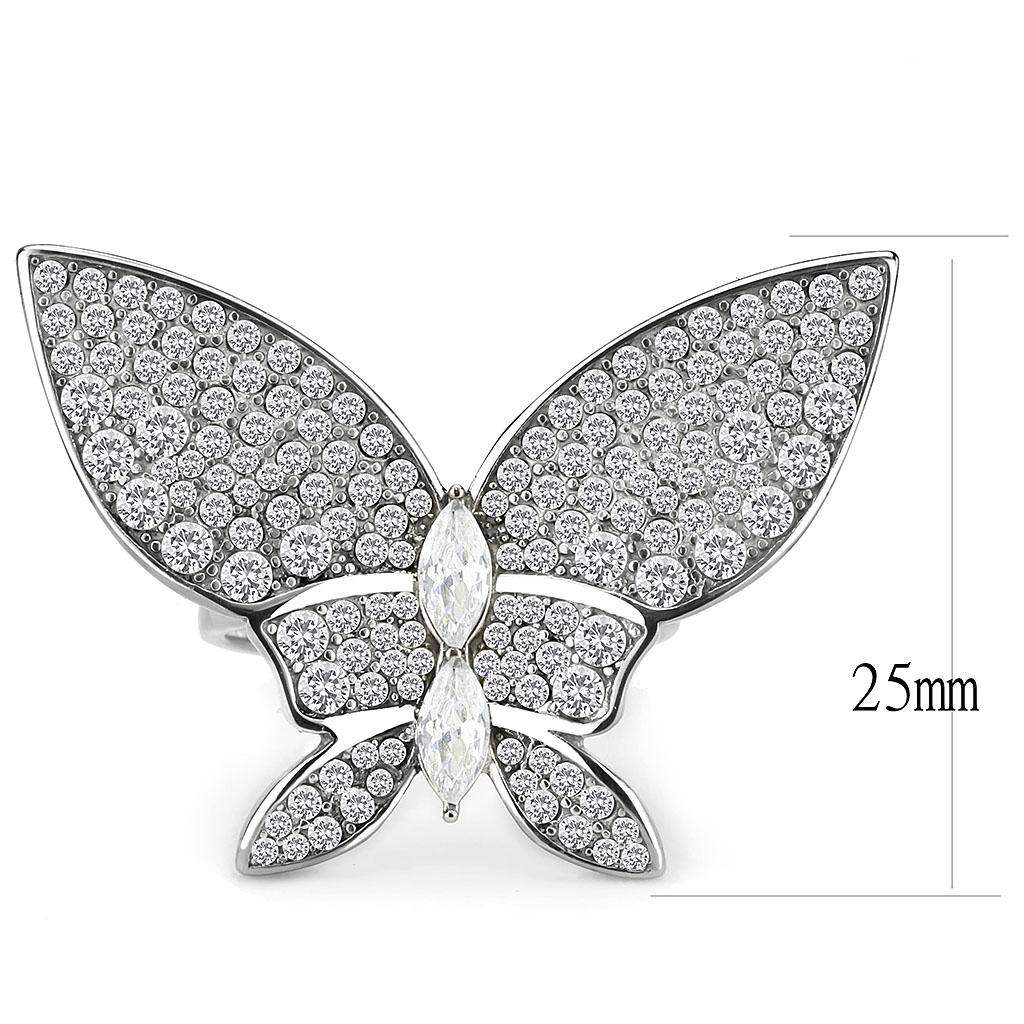 DA365 - High polished (no plating) Stainless Steel Ring with AAA Grade CZ in Clear - Alamode - Flyclothing LLC