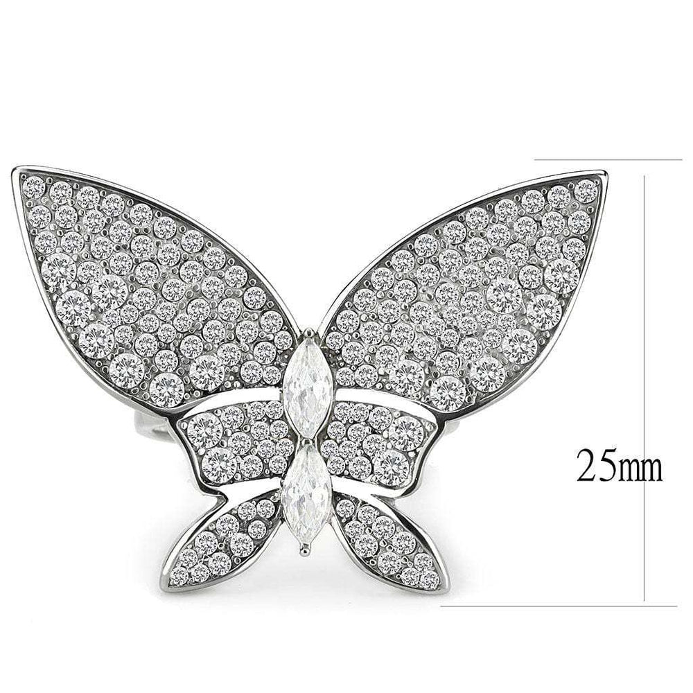DA365 - High polished (no plating) Stainless Steel Ring with AAA Grade CZ in Clear - Alamode - Flyclothing LLC