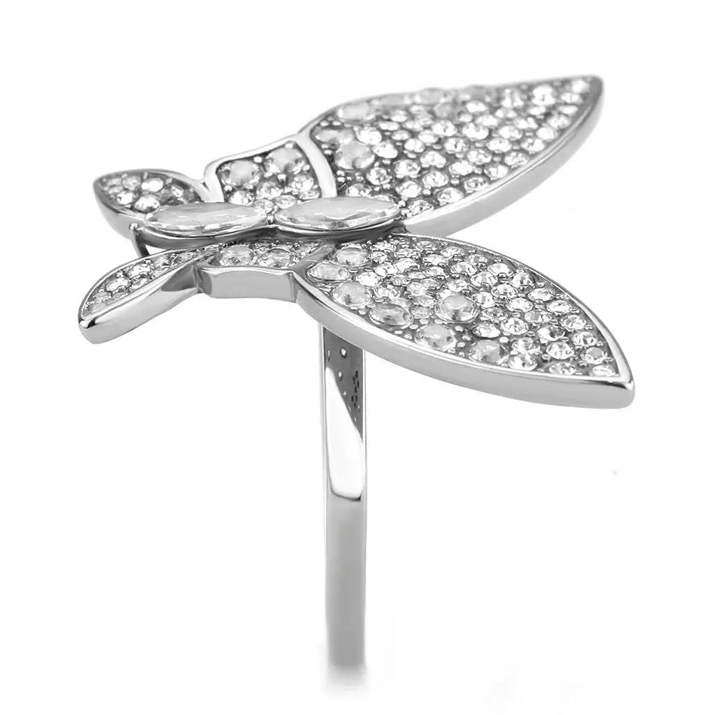 DA365 - High polished (no plating) Stainless Steel Ring with AAA Grade CZ in Clear - Alamode - Flyclothing LLC