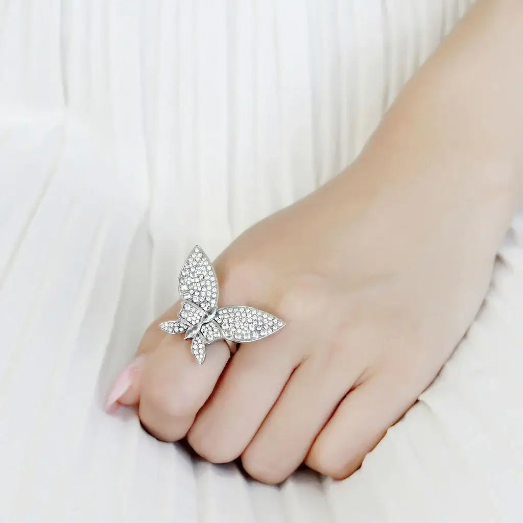 DA365 - High polished (no plating) Stainless Steel Ring with AAA Grade CZ in Clear - Alamode - Flyclothing LLC