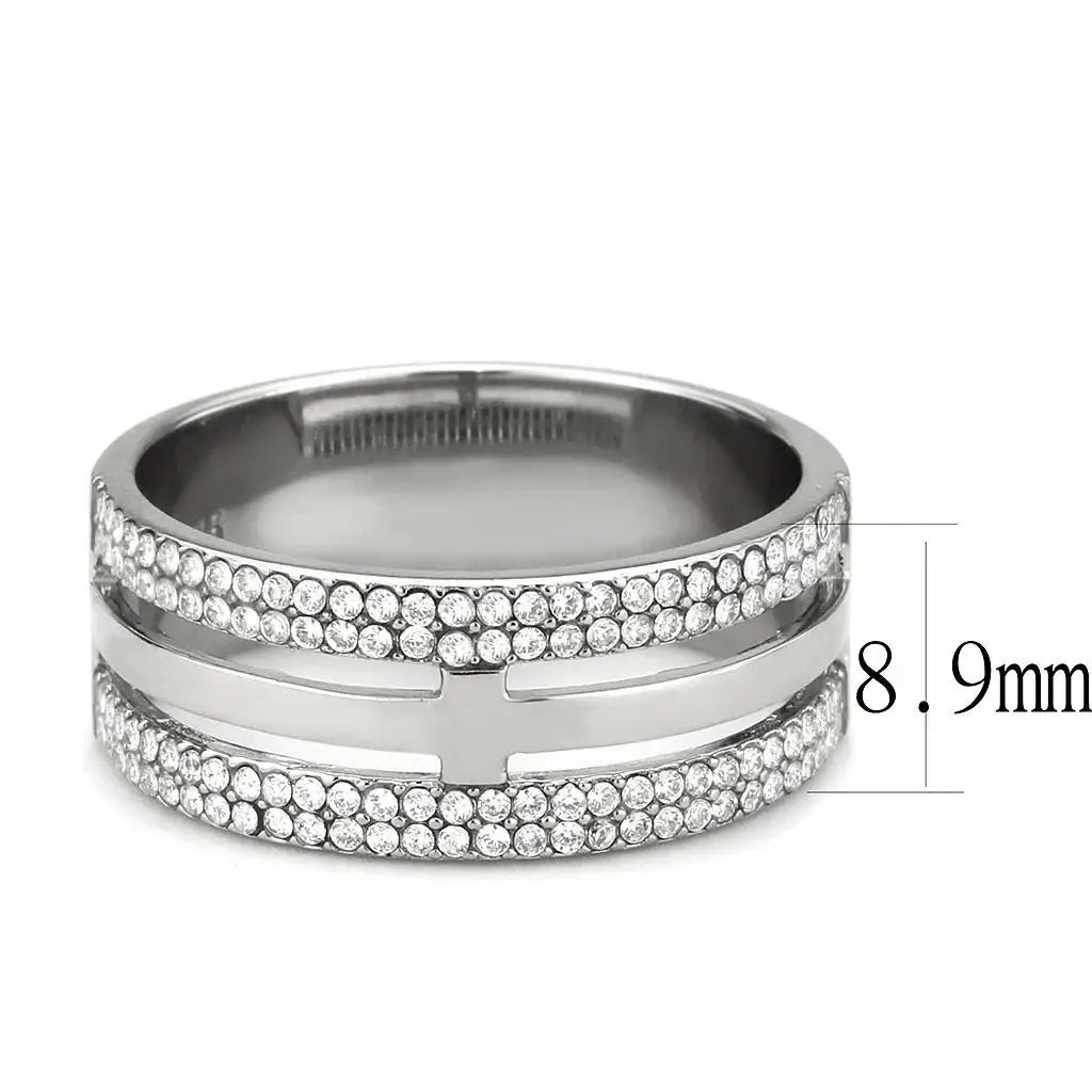DA366 - High polished (no plating) Stainless Steel Ring with AAA Grade CZ in Clear - Alamode - Flyclothing LLC