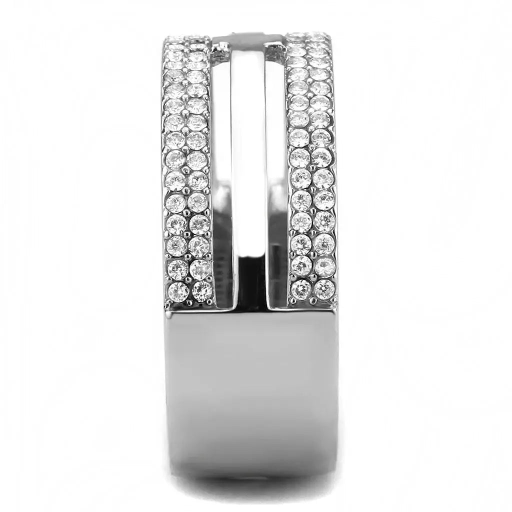DA366 - High polished (no plating) Stainless Steel Ring with AAA Grade CZ in Clear - Alamode - Flyclothing LLC