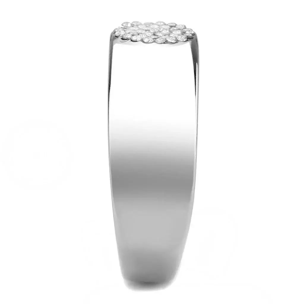 DA367 - High polished (no plating) Stainless Steel Ring with AAA Grade CZ in Clear - Alamode - Flyclothing LLC